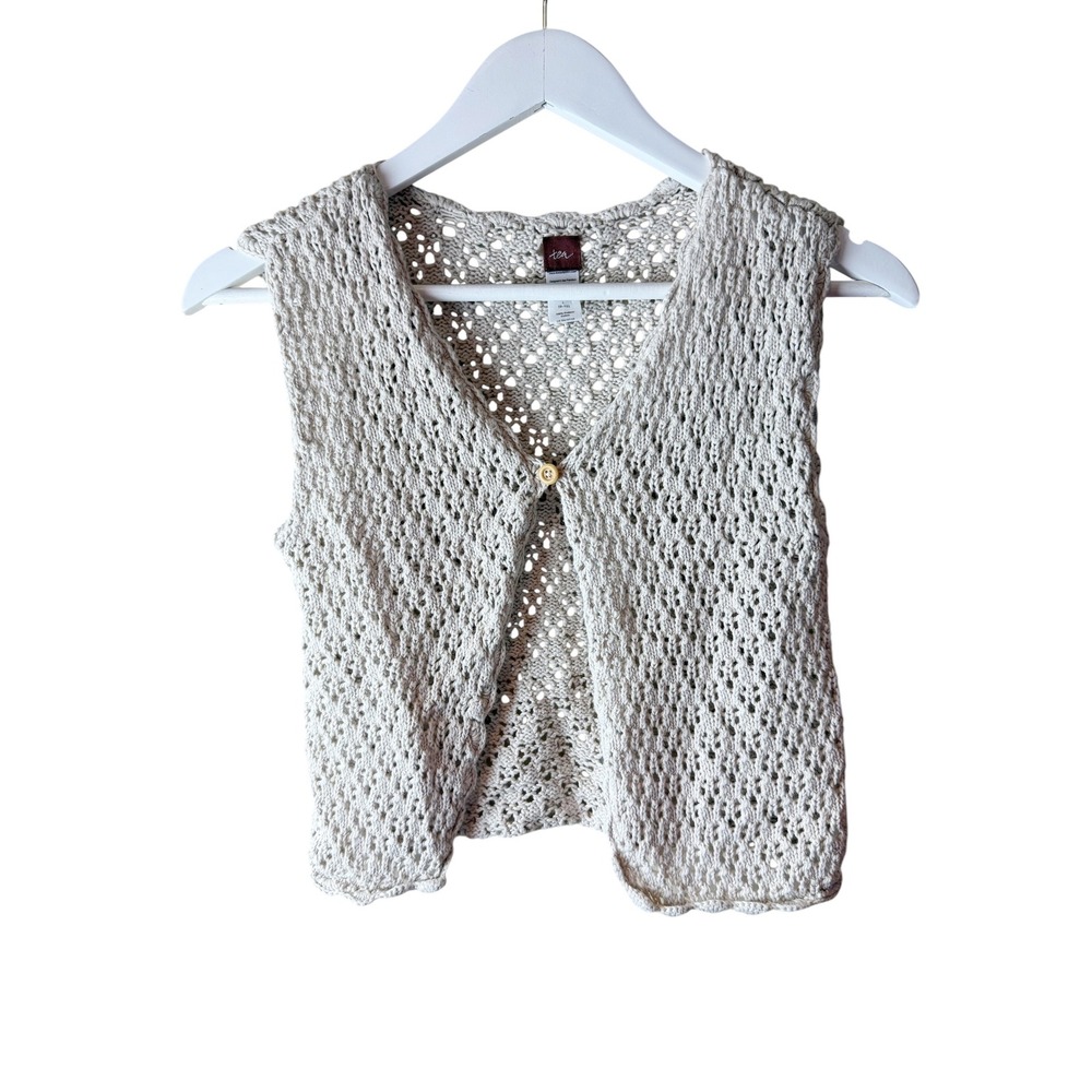 Tea Collection Girls Oatmeal Beige Crochet Cotton Sweater Vest Size L 8-10